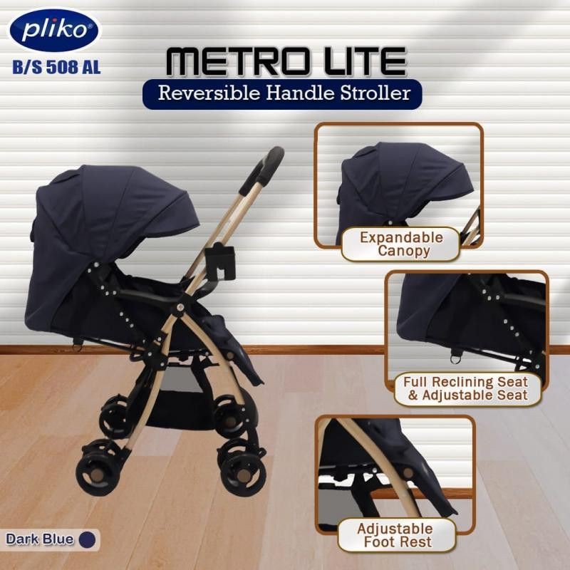 Stroller Lipat Pliko Metrolite BS 508 AL Kereta Dorong Bayi Dua Arah