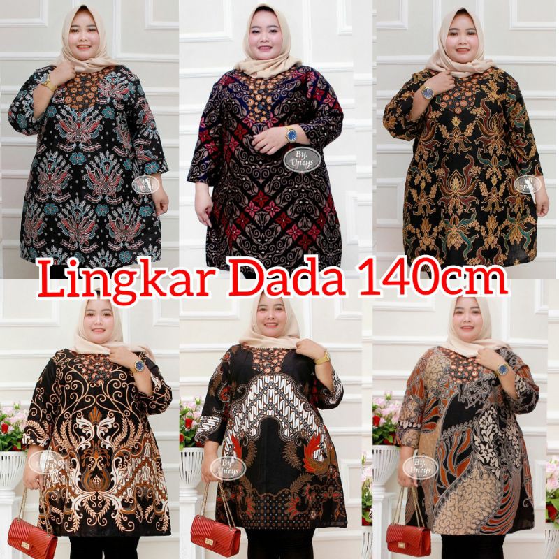 TUNIK BATIK JUMBO BIG SIZE SUPER BESAR XXXXXXL 3L 4L 5L 5XL ATASAN WANITA BATIK KOMBINASI DUA MOTIF