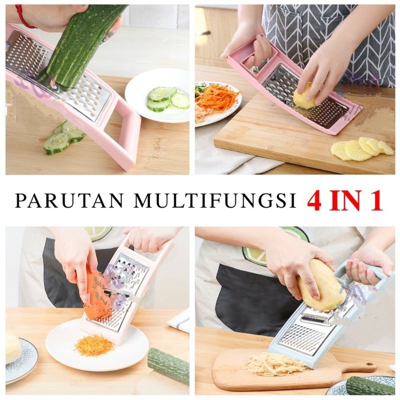 Parutan Keju Besar 3 in 1 Parutan Dapur Multifungsi 4 in 1 Stainless Steel / Parutan Buah Sayur Keju