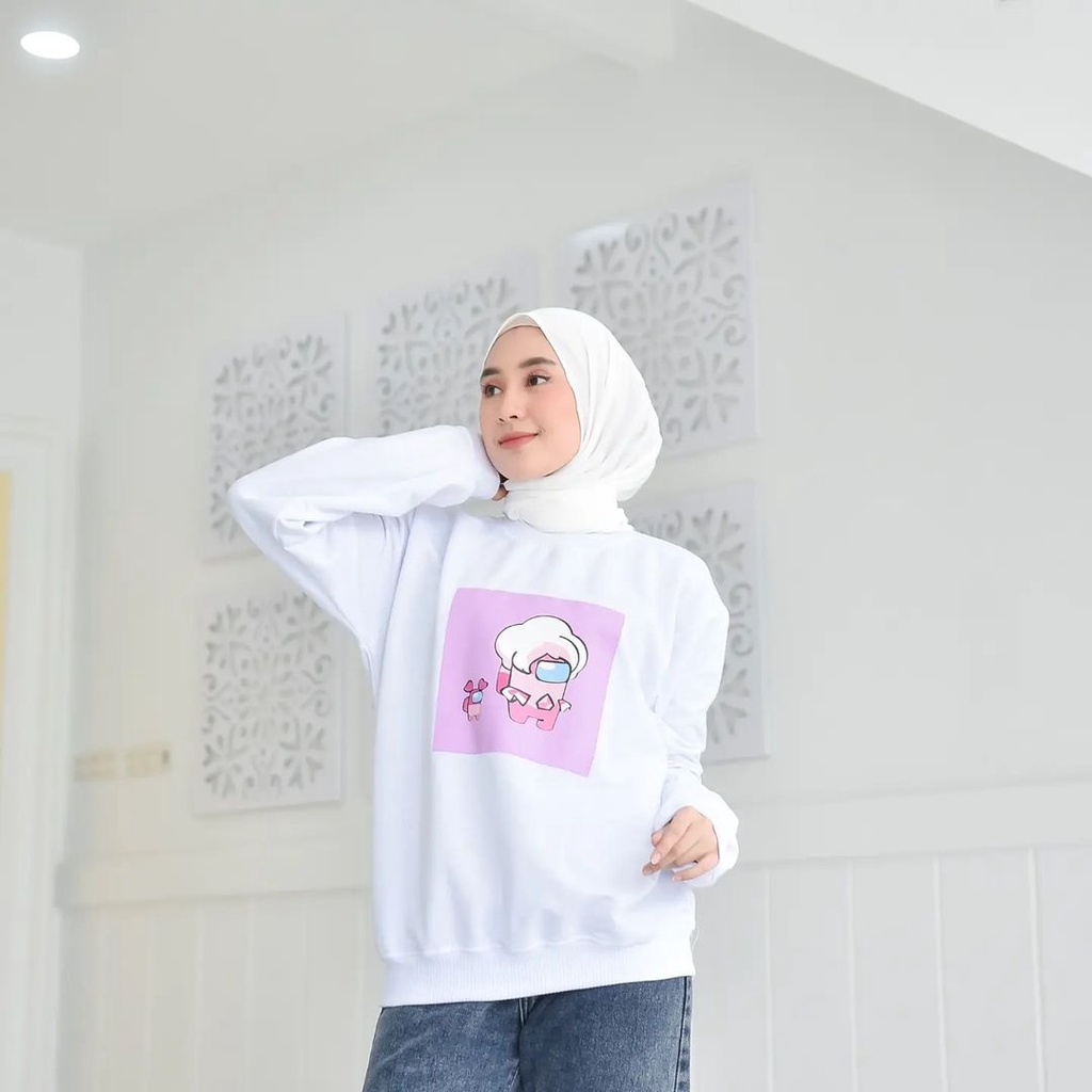 UmarDenim Sweatshirt Terbaru Sablon Among Us Purply Outwear Wanita Terbaru Bahan Tebal