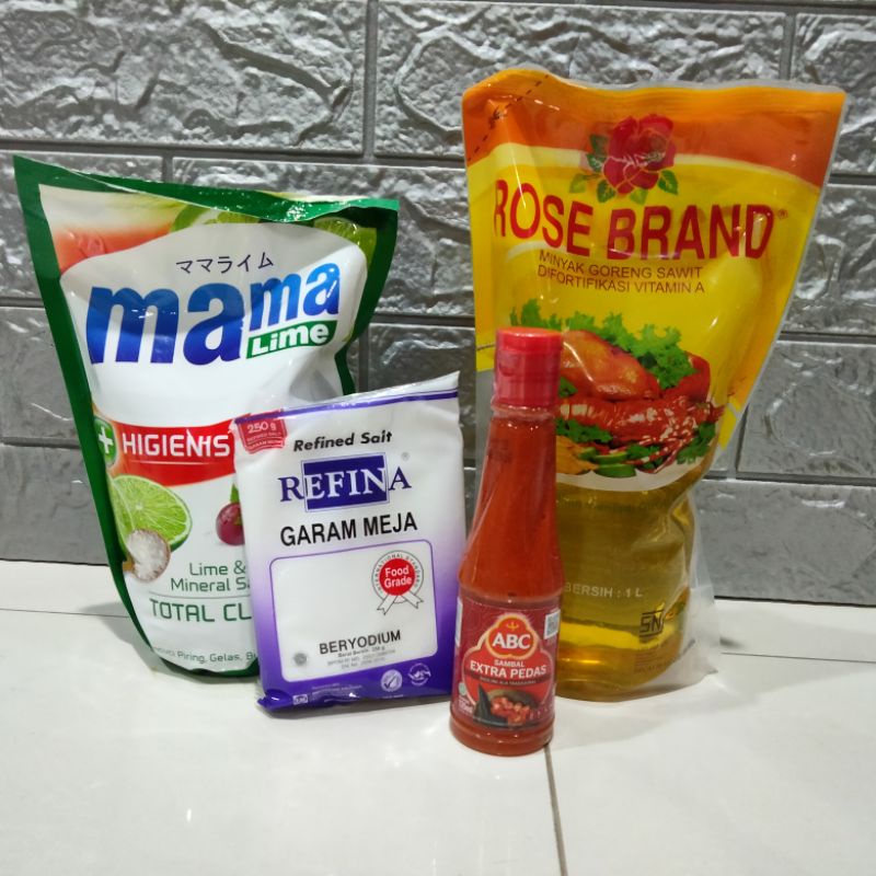 

PaHe Minyak Goreng 1L + Mama lime Buah & Sayur + Garam 250Gr + Sambal Abc