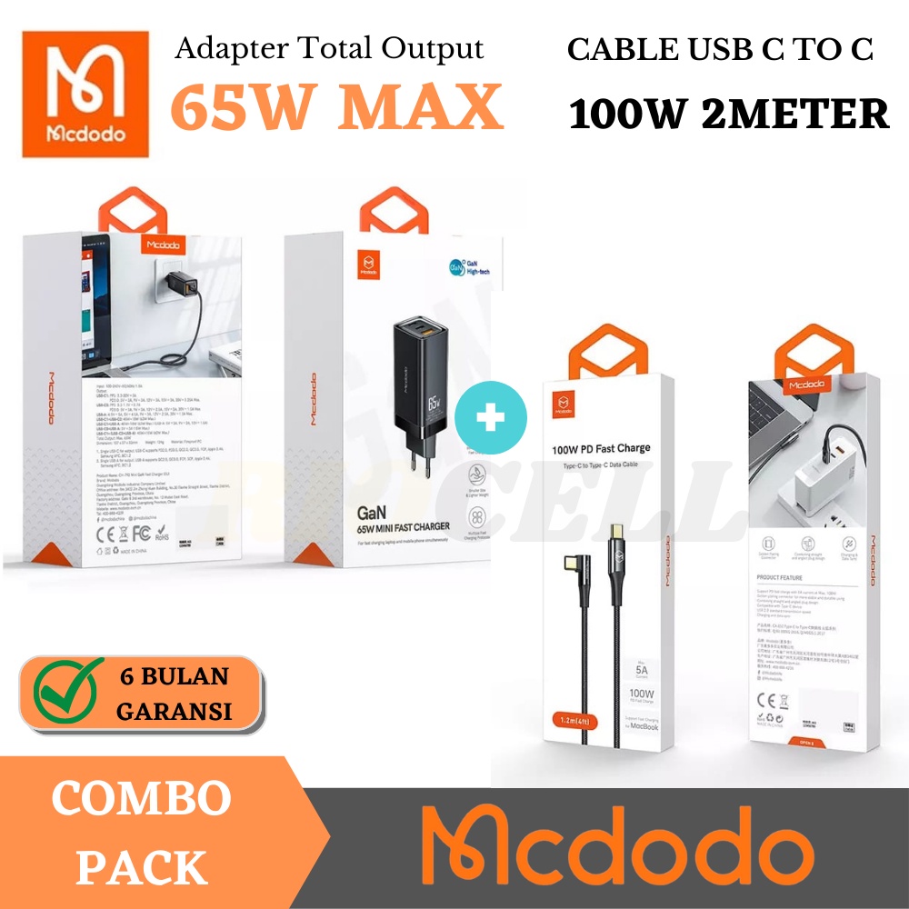 MCDODO Combo Pack Charger infinix X1 laptop Macbook 65W PD fast Charge