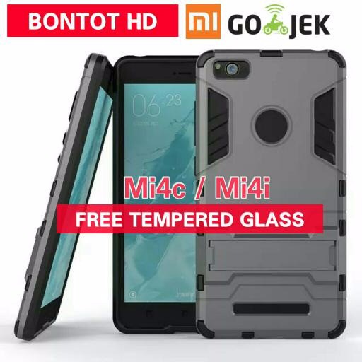 Xiaomi Mi4i Mi4c Casing Case Tough Armor Iron Man Robot With Standing Kickstand FREE Tempered Glass