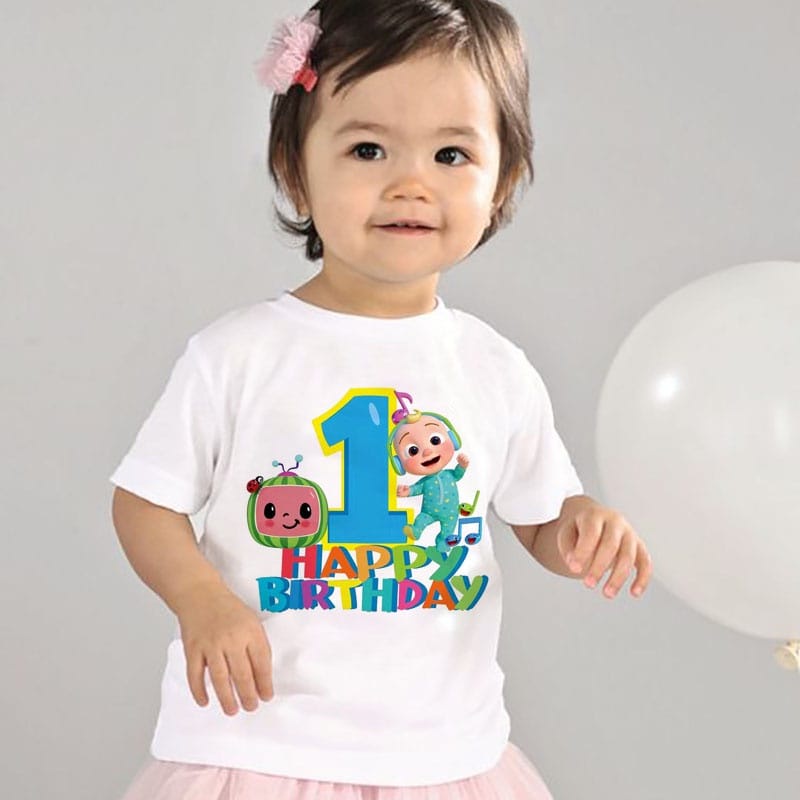 MYSTIQUE.ID-BAJU KAOS COCOMELON 1ST BIRTHDAY T-SHIRT LUCU DAN AESTHETIC