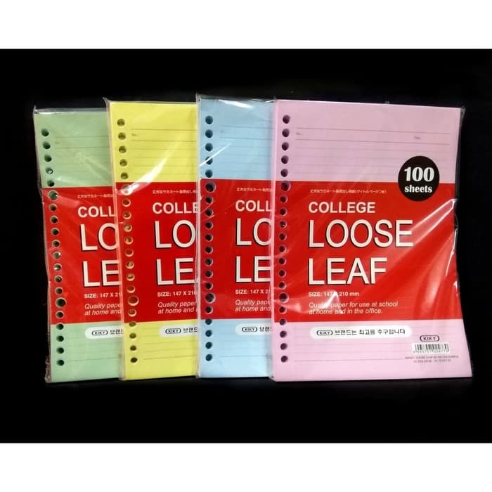 

Kiky Loose Leaf A5 Colourful Isi 100 Lembar Kertas Garis Warna Binder