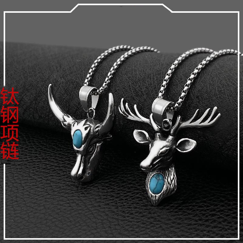 Titanium steel vintage cow head Biru San liontin kalung Gembala tampan gaya yang sama hipster hip ho