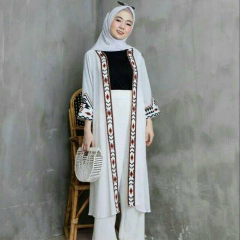 CARDI BOHEMIAN SIFON OUTER BKK BORDIR | KARDIGAN BORDIR SELEBGRAM HITS | LONG CARDI BORDIR PREMIUM-Putih