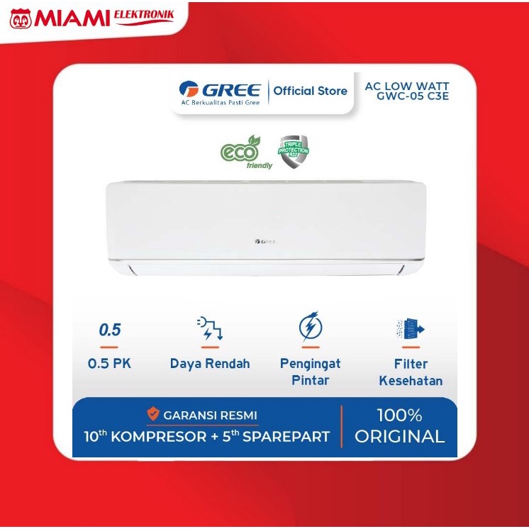 AC GREE GWC05C3ES GWC-05C3ES 0.5pk Low Watt Garansi Resmi GREE