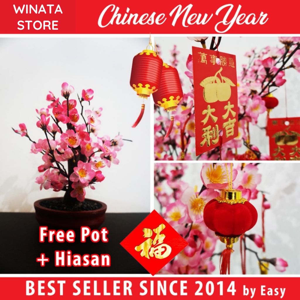 Pohon Imlek / Pohon Angpao / Bunga Sakura / Pohon Meihua Pink 25 cm