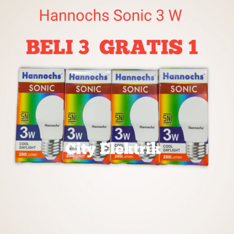 Hannochs Sonic Lampu Bohlam LED 3 Watt / Paket Murah Beli 3 Gratis 1 ( 1 paket 4pc )