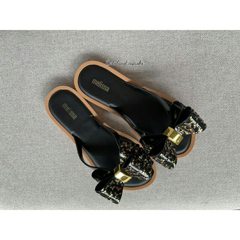 Sandal Melissa Ultragirl Luxe Bow Flats warna BLACK/Sandal jelly melissa/Sandal pita