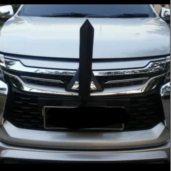 tiang komando depan grill grille mobil ala pejabat chrome crome stenlis  plus sarung kulit stenlis