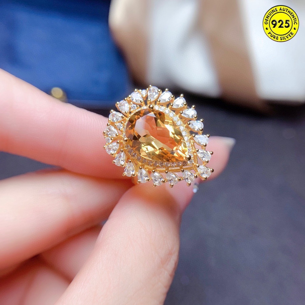 Cincin Batu Permata Citrine Alami Warna Kuning Untuk Wanita