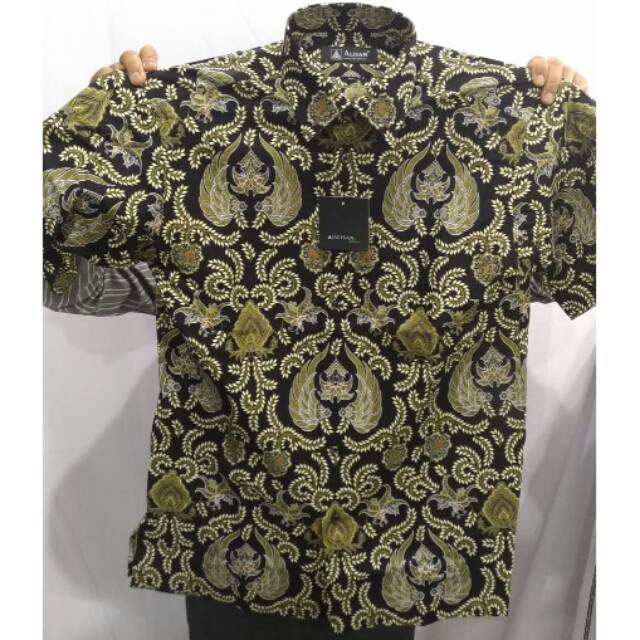 Alisan Kemeja Pria Pendek Batik Reguler Motif Karapas Alung Hijau Kuning