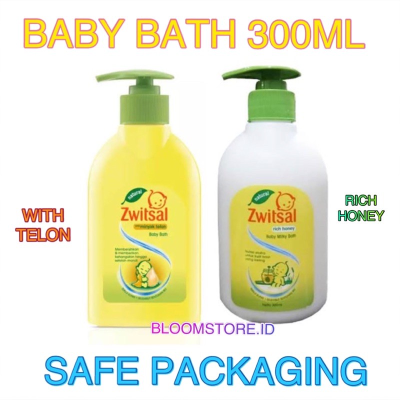 ZWITSAL Natural Baby Bath with Minyak Telon Rich Milk Honey Sabun Mandi Cair Bayi 300ML 300 ML Botol Pump Murah