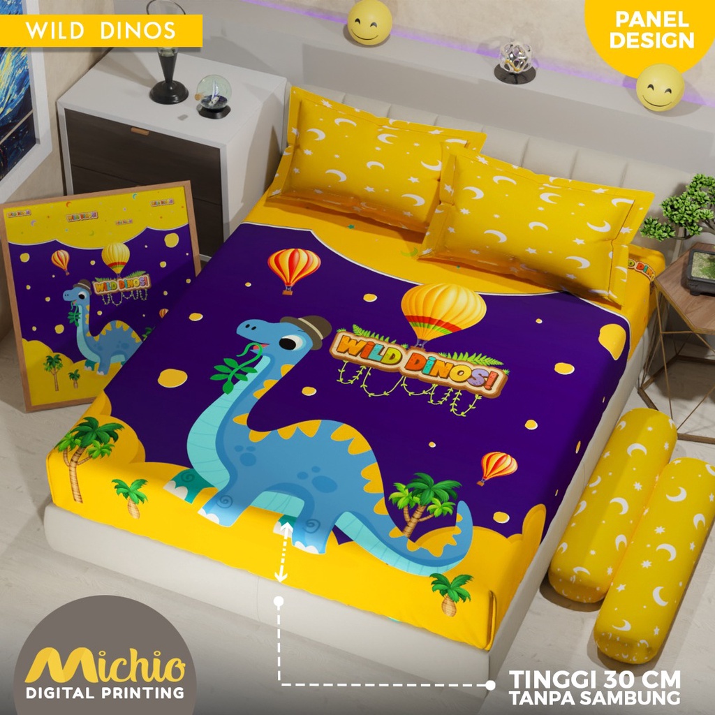 SPREI PANEL MICHIO TINGGI 30 180X200X30, 160X200X30 DAN 120X200X30 WILD DINOS