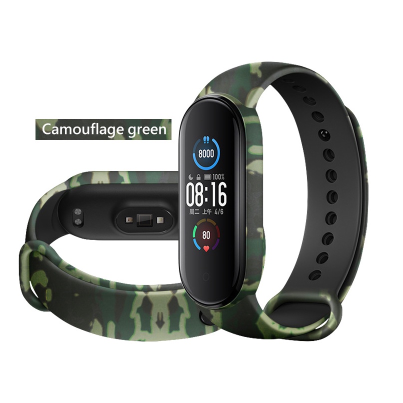 ARMY Strap Mi Band 5 Silicone Jam Gelang Xiaomi MiBAND watch Silikon Camo Classic Tali jamtangan smart watch siaomi Warna Hitam biru merah hijau