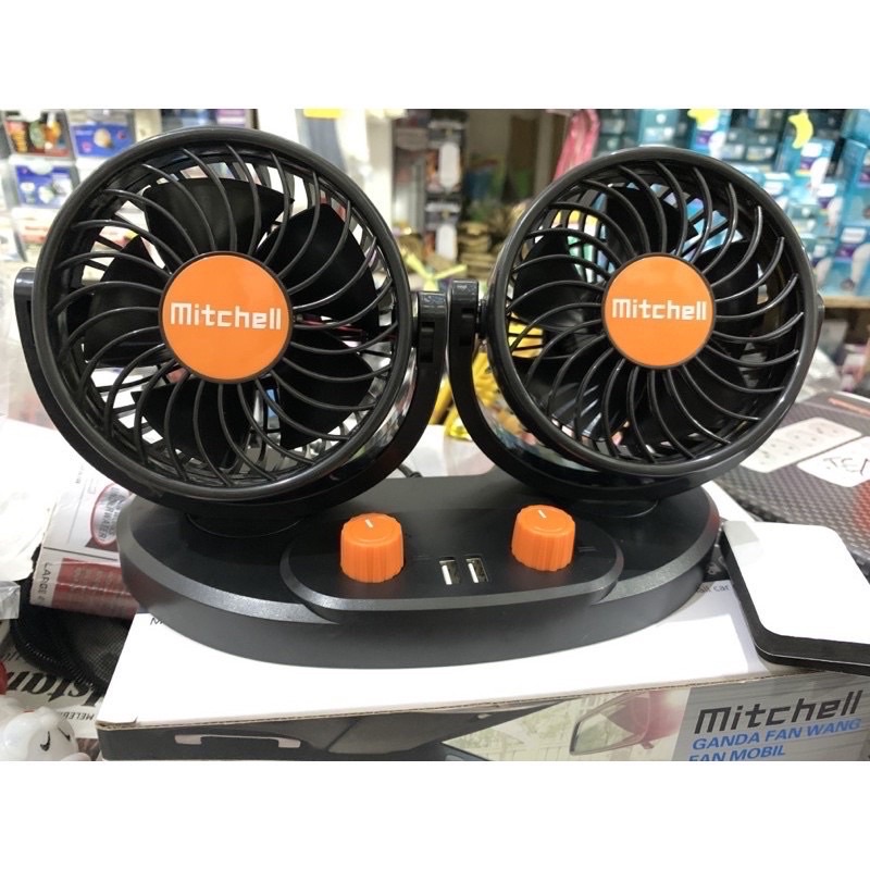 Kipas Angin Mobil Mitchell T358 24V 24volt 24 volt Plus 2 Colokan Usb Double Fan
