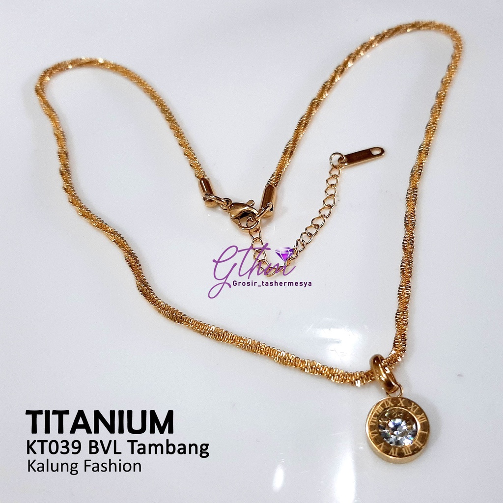 kalung titanium wanita tambang liontin bulat anti karat anti luntur kt039