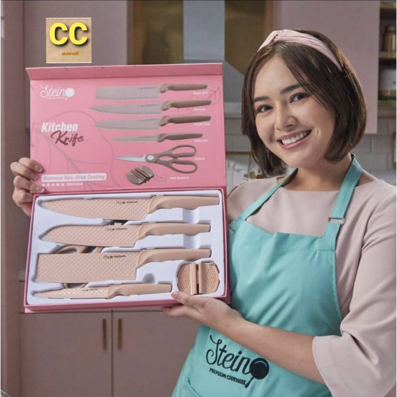 Stein Steincookware Pisau Diamond Knife Set 5 + Free Knife Sharpener Pisau Dapur ORI READY STOK