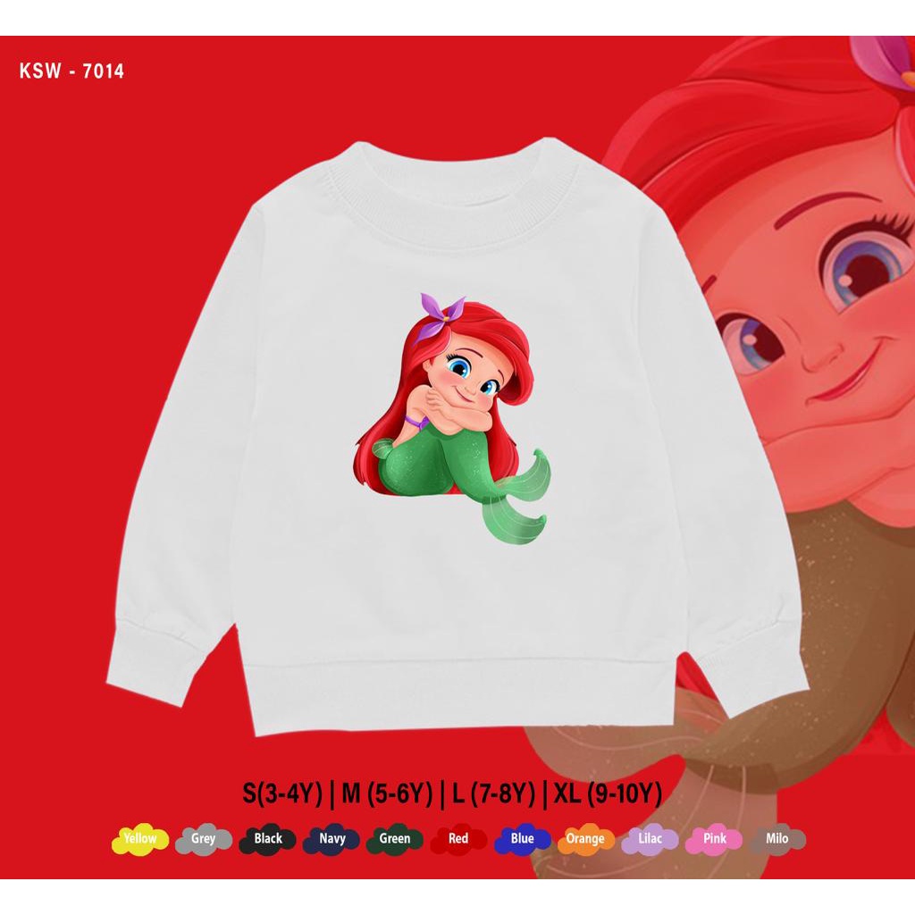 SWEATER KIDS / GAMBAR ARIEL MERMAID RILEX / BAHAN FLEECE PREMIUM / BEST SELLER / ADEM