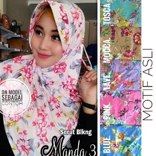 Jilbab instan serut motif Bunga