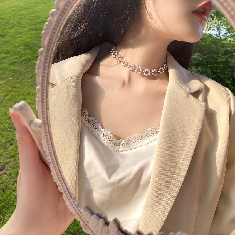 IFYOU Korean Fashion Pearl Necklace Simple Round Gold Chain Choker Women Jewelry Accessories