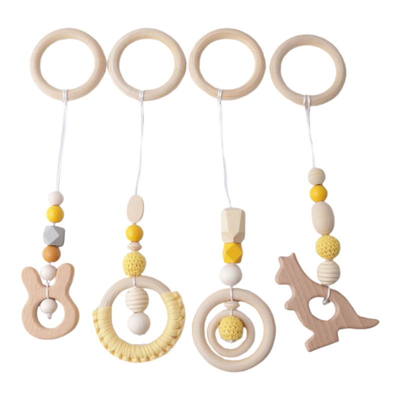 Mary 4pcs / Set Gelang Teether Rattle Bahan Kayu Beech Alami Untuk Bayi