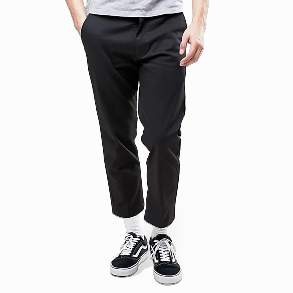 Dritto Ankle Pants - Celana Bahan Formal Kantoran Slim Fit - Hitam