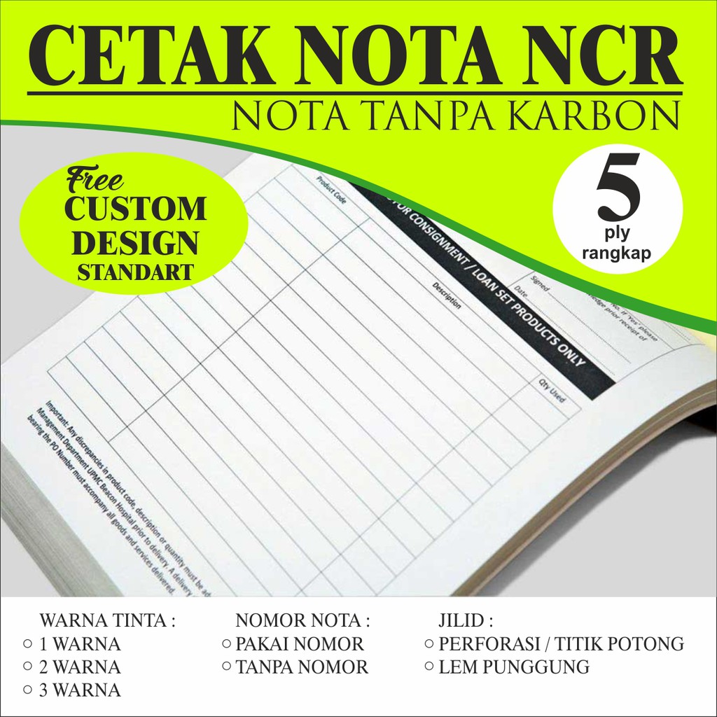 

Cetak Custom Nota Surat Jalan Faktur Form NCR Tanpa Karbon Rangkap 5