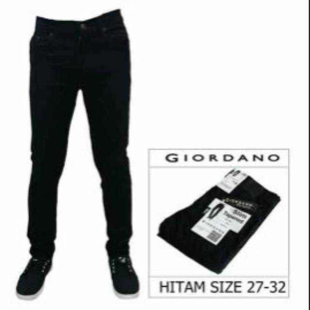 Celana jeans pensil hitam cowok giordano slim fit