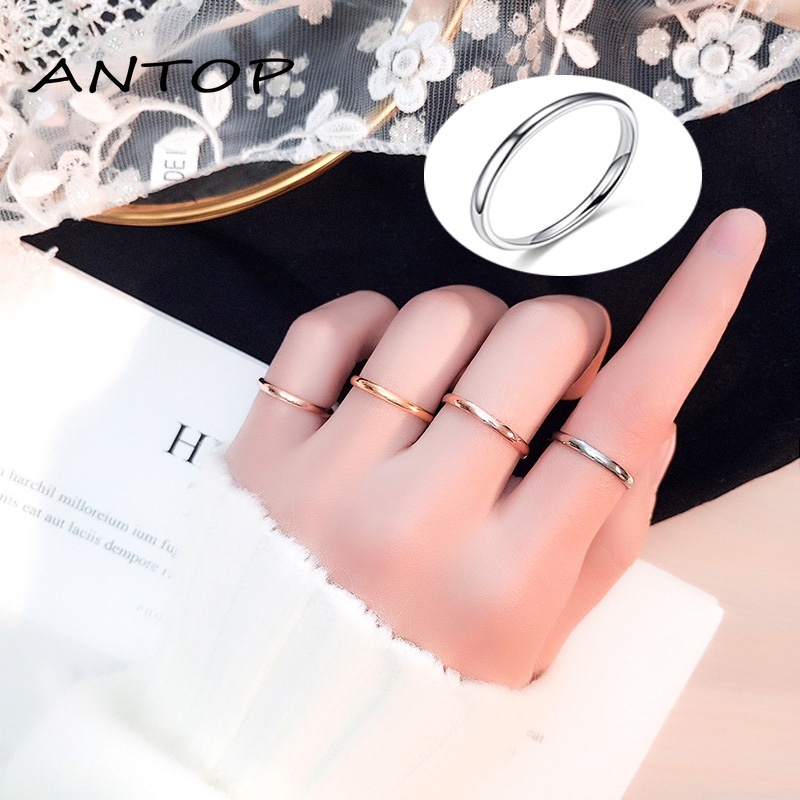 Cincin Pasangan Bahan Stainless Steel Titanium Warna Untuk Pria / Wanita ANTOP