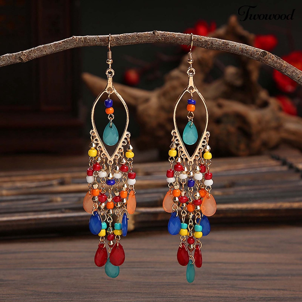 1 Pasang Anting Tassel Hollow Bahan Alloy Gaya Etnik Untuk Wanita