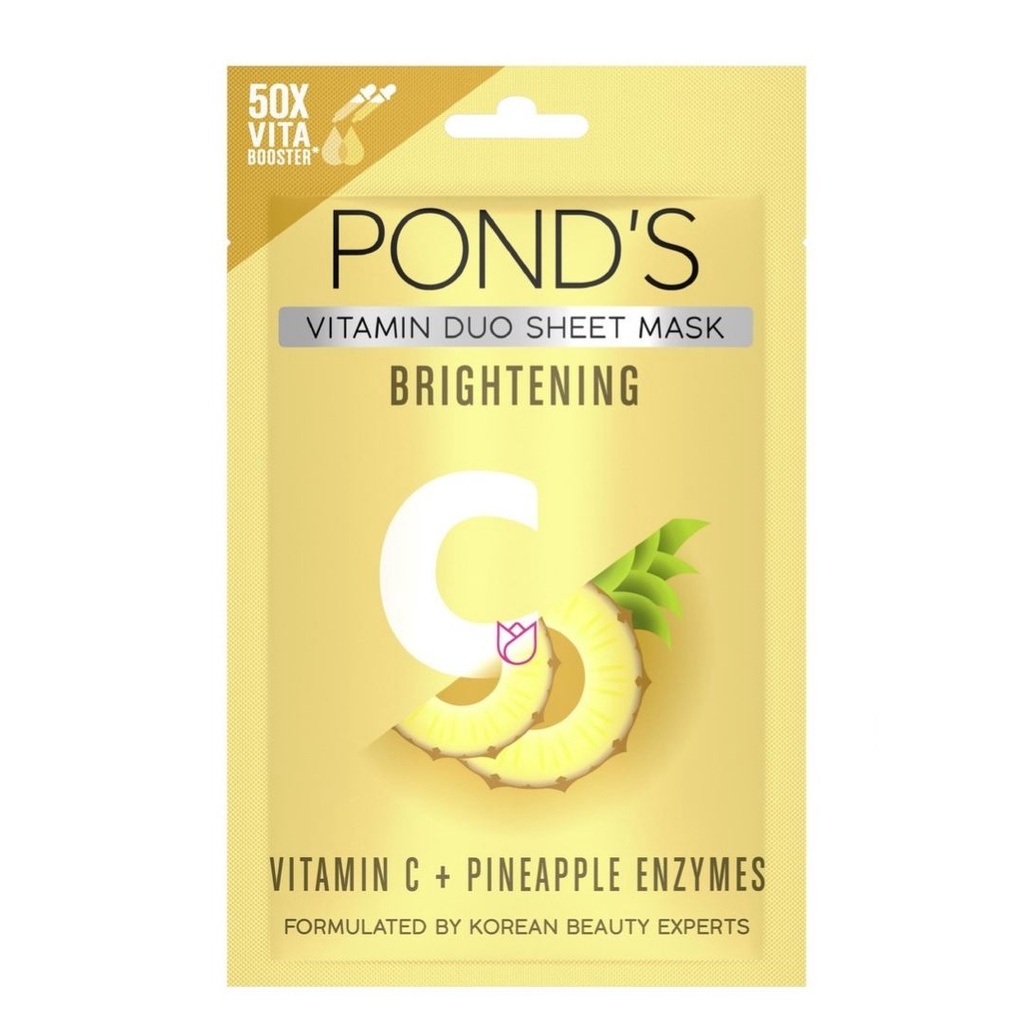 POND'S VITAMIN DUO SHEET MASK / MASKER WAJAH PINEAPPLE ENZYME + VITAMIN C 20G