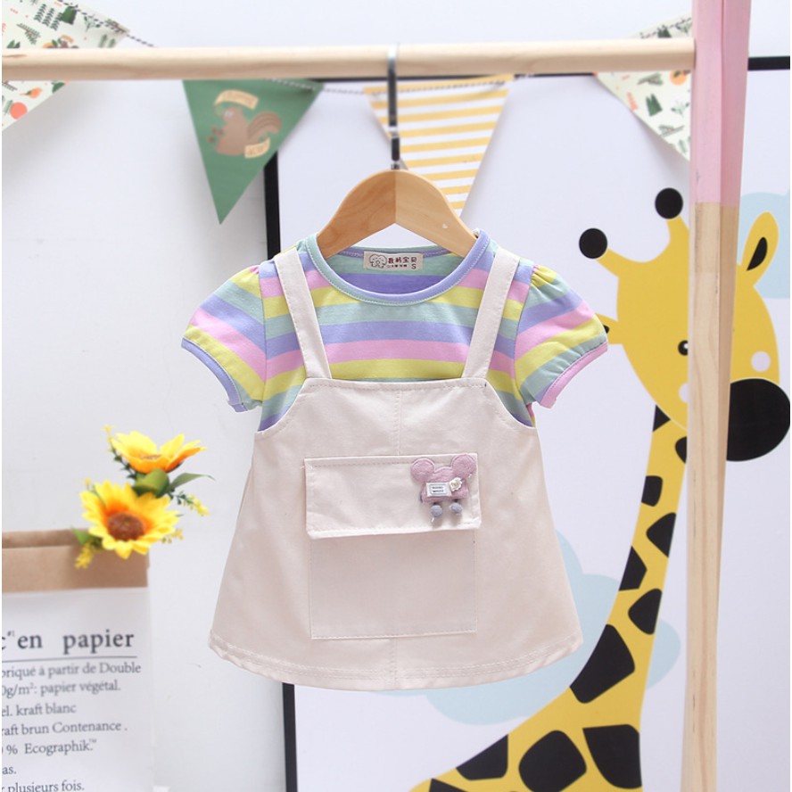 Dress 0-3 Tahun Gaun Baju Bayi Import Pakaian Anak Perempuan Katun Cat Rainbow Cewek Mickey Ungu