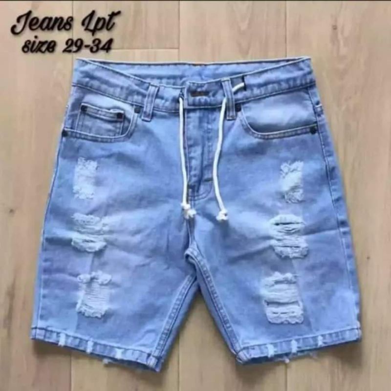 CELANA JEANS PENDEK PRIA SOBEK/ROBEK BAHAN TEBAL DAN LEMBUT