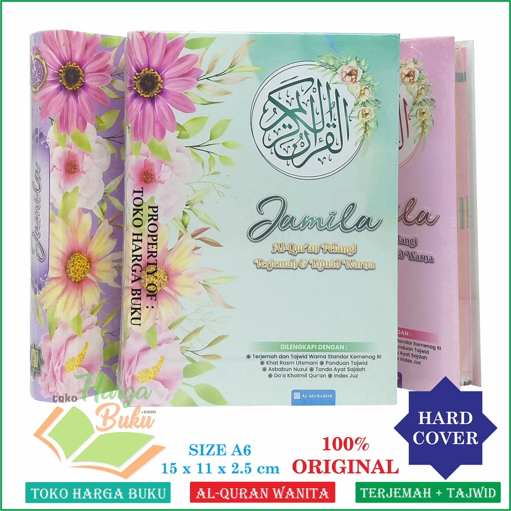 Al-Quran Jamila A6 Hard Cover HC Terjemah Tajwid Khat Rasm Utsmani Al-Qur'an Muslimah Wanita Rainbow Pelangi Penerbit Al-Mubarok