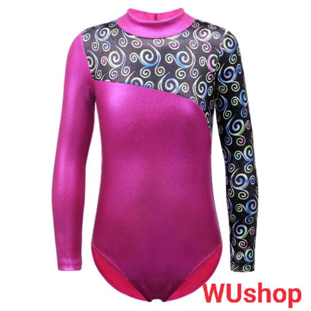 Leotard putri senam gymnastic pink lengan panjang ballet dansa