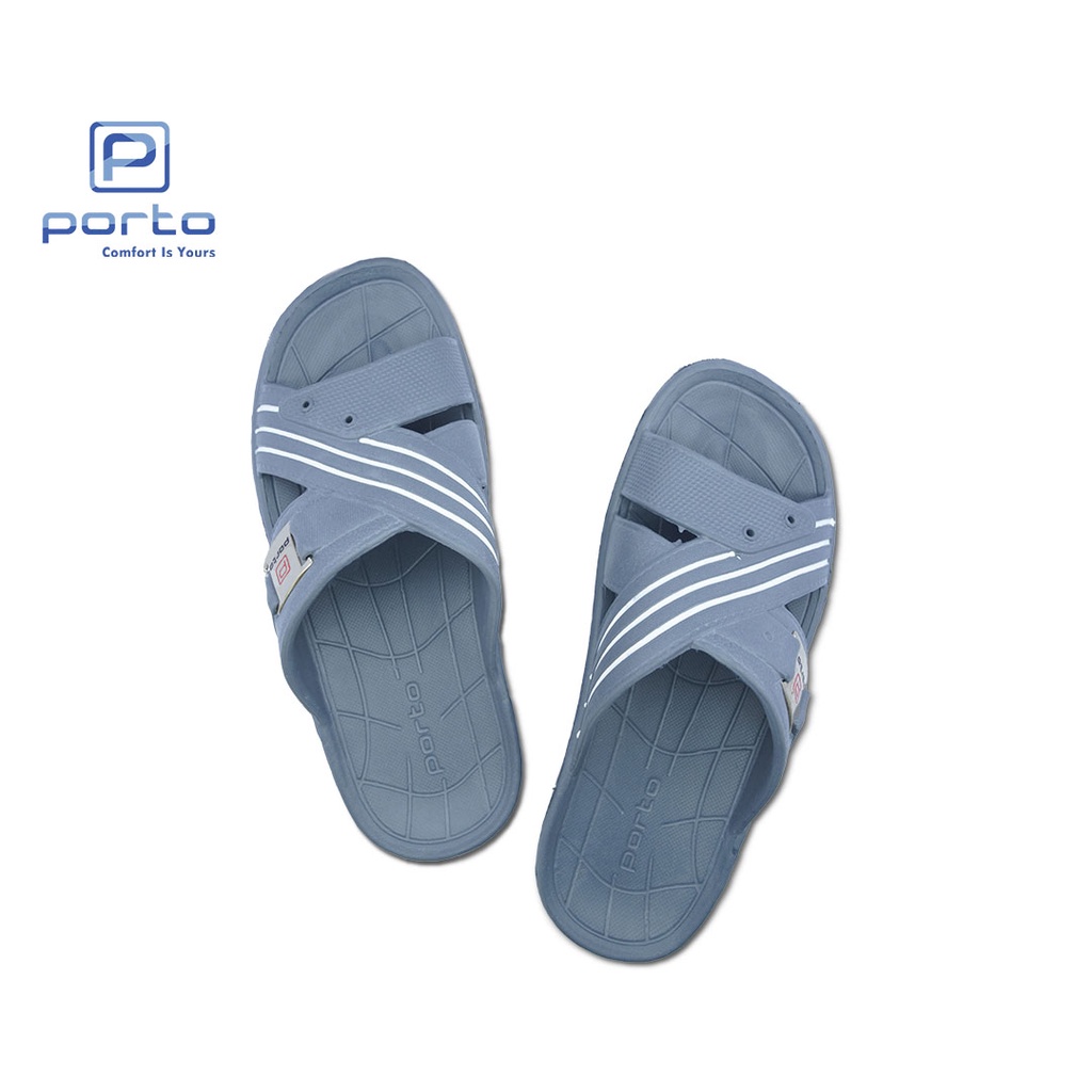 1012M - Porto Leveling Sandal Pria Selop Karet Terbaru Motif Garis Bagus Nyaman Berkualitas Original