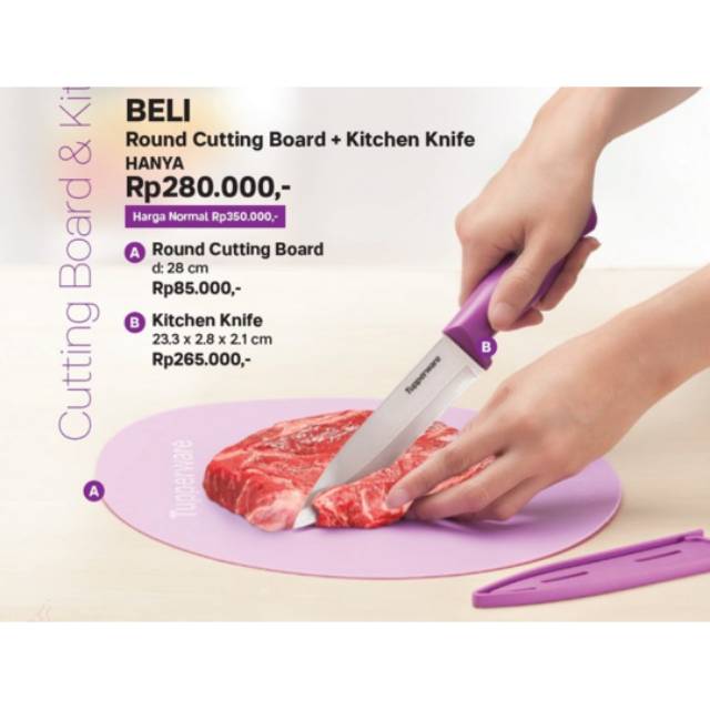 [ nurul tuppy ] Round cutting board + kitchen knife ungu / telenan pisau tupperware
