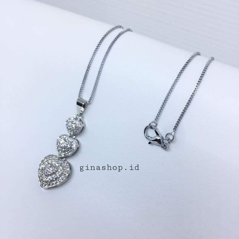 Kalung Liontin 3 Susun Love Permata Full Silver Anti Karat Elegan Termurah bisa COD✅