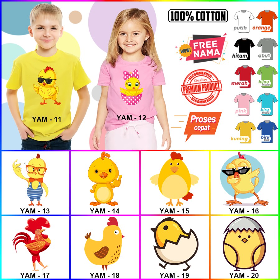 Baju Kaos ANAK DAN DEWASA CHICKEN AYAM COUPLE (FREE NAMA)