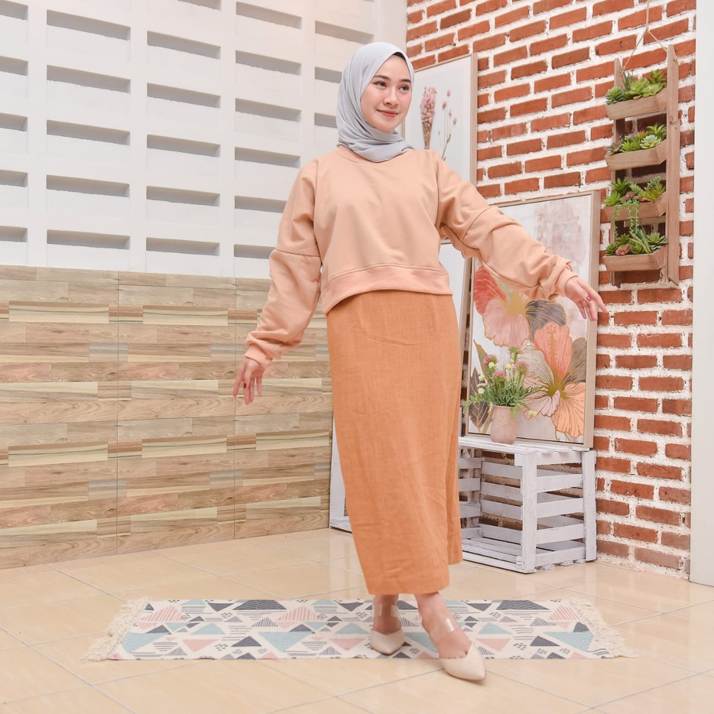 OVERSIZE CROP SWEATER - SWEATER WANITA TERBARU - BAHAN FLECE TEBAL DAN LEMBUT-coklat muda