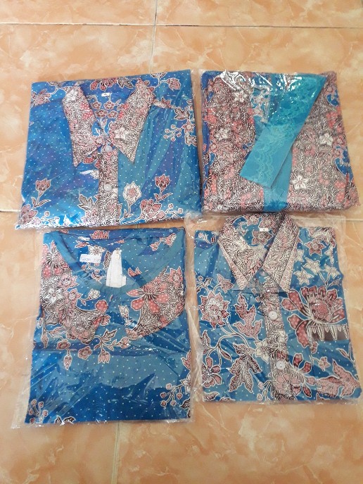 Qnunbatik Batik Keluarga/family Dress Kd Melati Dasar Warna Biru
