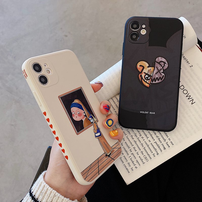 Art Oil painting Girl Soft Case iP iPhone 6 6S 7 8 + Plus X XS XR 11 12 13 Pro Max Black Violent Bear Casing Xiaomi Redmi 8 9 10 9A 9C 9T Note 7 11 Pro