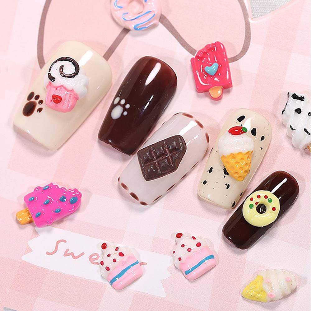 Mxbeauty Ornamen Bentuk Es Krim / Kue / Donat / Cokelat 3d Gaya Jepang Untuk Dekorasi Nail Art