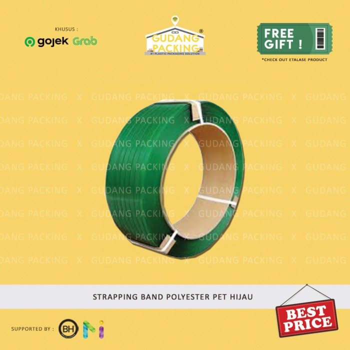 Kerajinan (Gosend/Grab) Tali Strapping Band Polyester Pet Hijau 20Kg