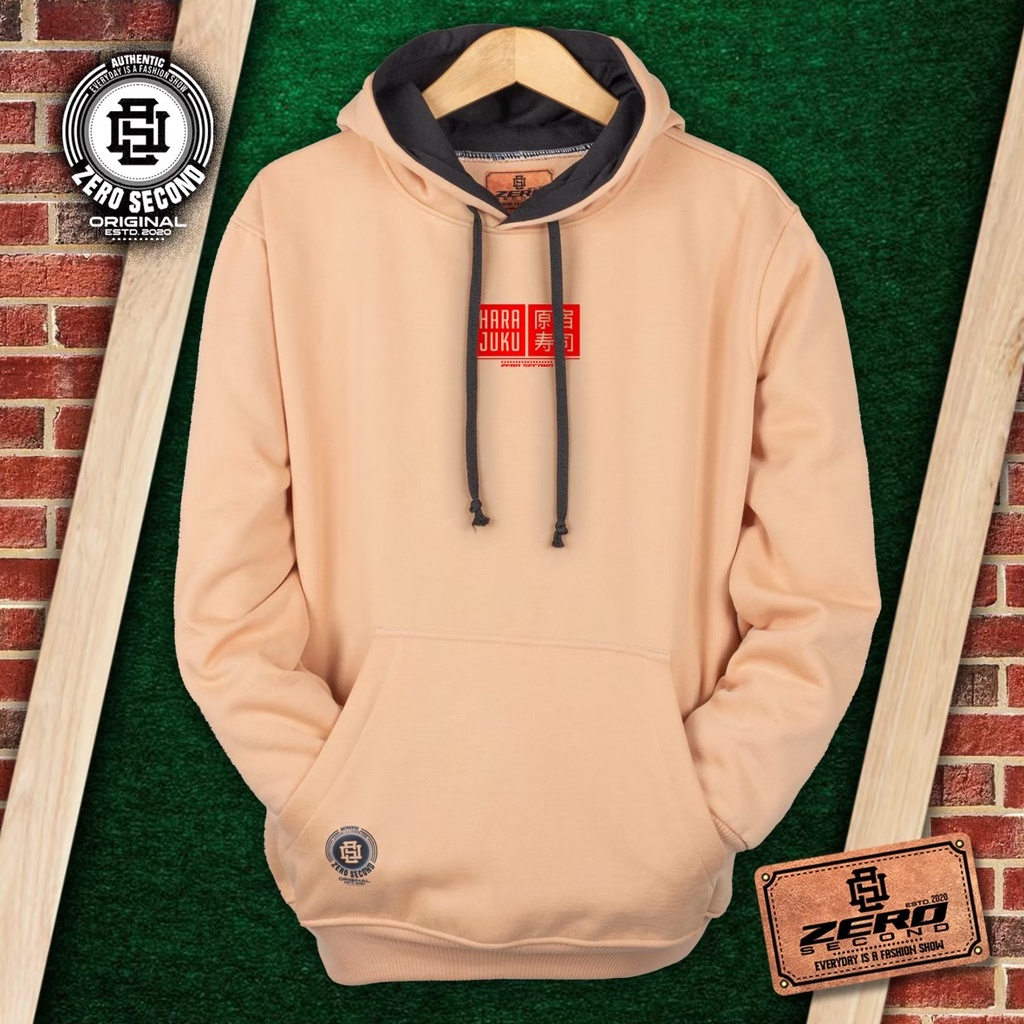 Zero.Second Sweater Hoodie Harajuku Warna Cream Bahan Catton Flecee 280S Original Brand Distro Bandung