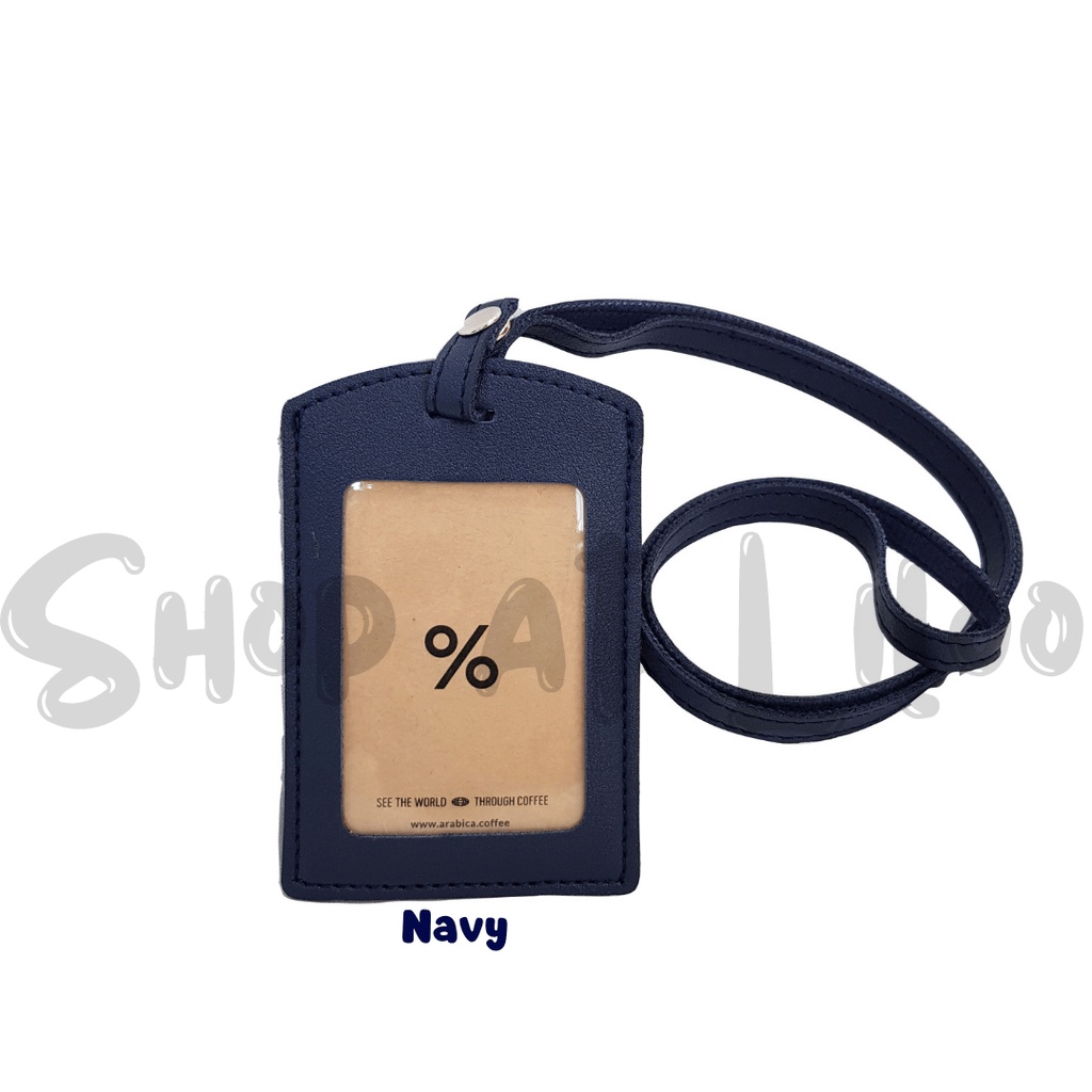 

Lanyard Flashee Name Tag Kulit Kancing Warna Biru Navy ID Card Holder Kulit PU Leather Termurah