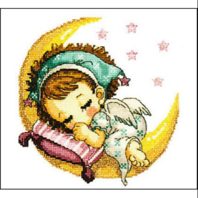 Paket kristik baby girl sleep anak bobo cross stitch 14ct